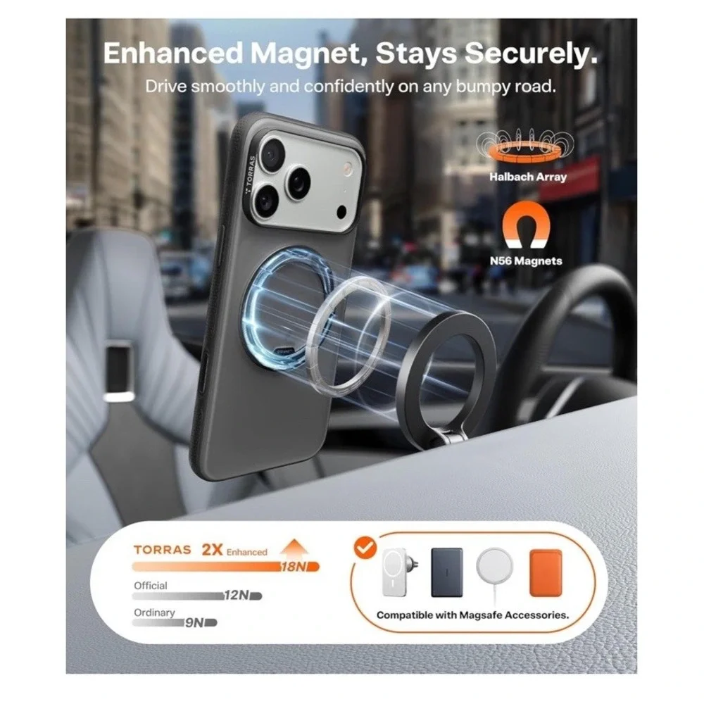 TORRAS 360 Magnetic Stand‎ for iPhone 17 Pro Max Case, [Fit for MagSafe]- Black